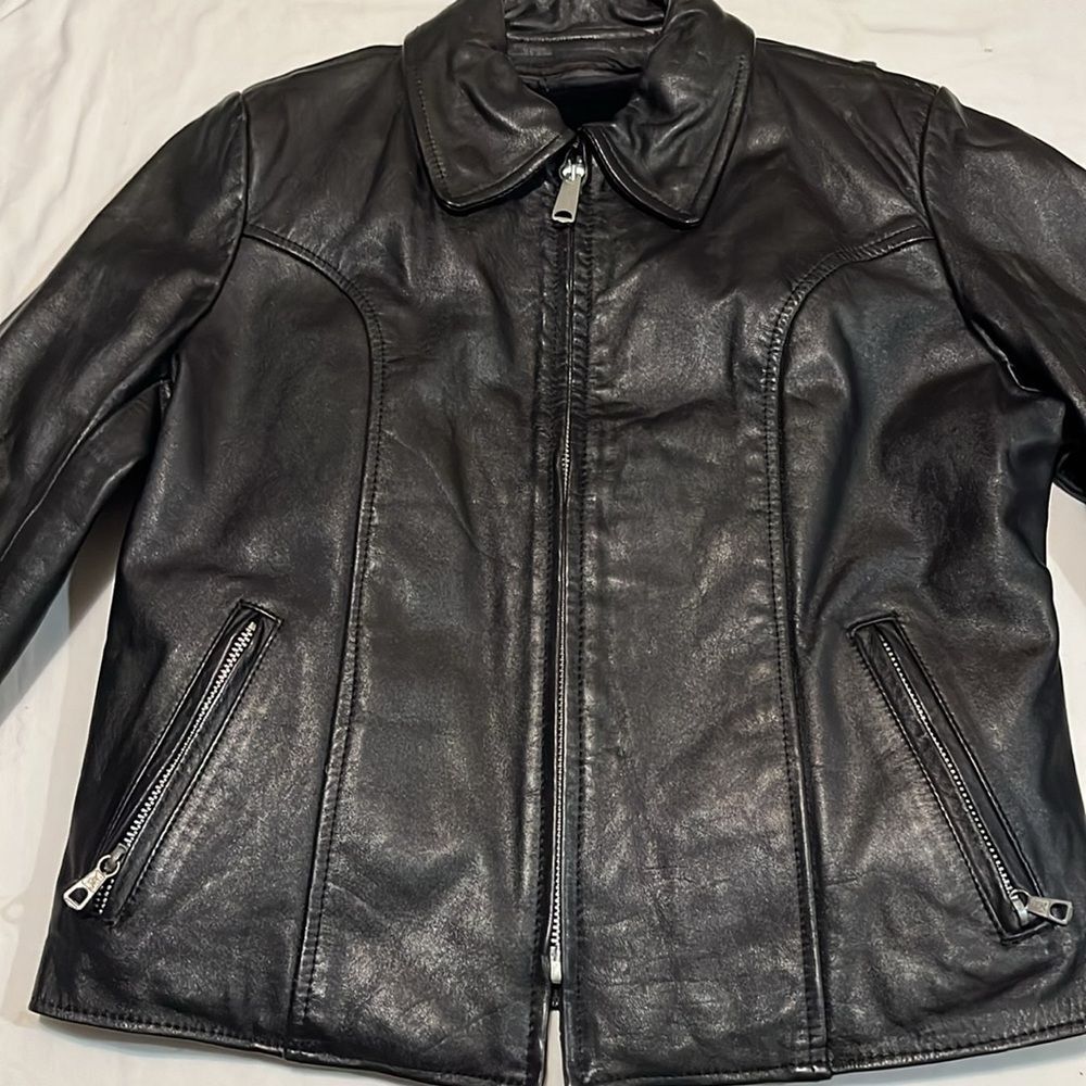 Vintage Espirt Black 100% Leather Bomber Motorcycle Jacket Small - Picture 2 of 10